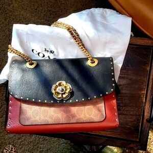 Coach Parker Bag With Rivets And Snakeskin Detail